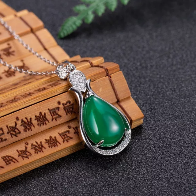 Green Jade Gemstone Handmade 925 Sterling Silver Agate Jewelry Pendant ornaments 3