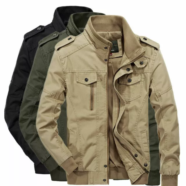 Men's Spring Autumn Outwear Military Jackets Casual Cotton Collar Jacket Coat XL