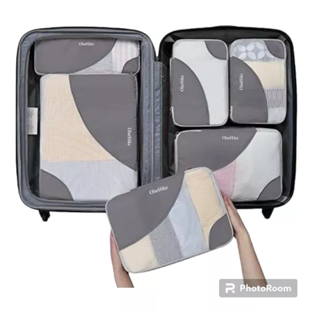 Olarhike Packing Cubes for Travel Suite Cases Luggage Set of 6 Grey NEW