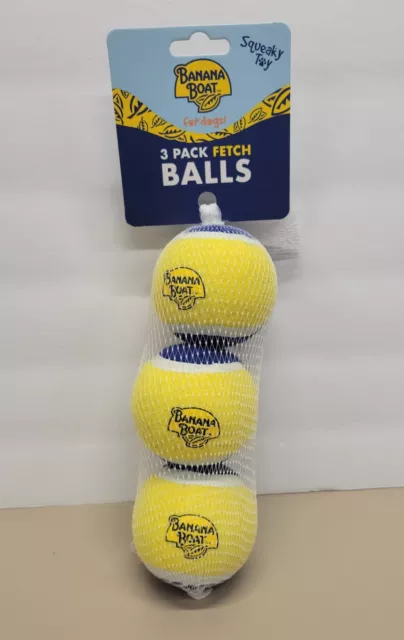 NEW - Banana Boat DOG TOY - 3 Pack Fetch Balls Tennis Balls - Float And SqueaK!