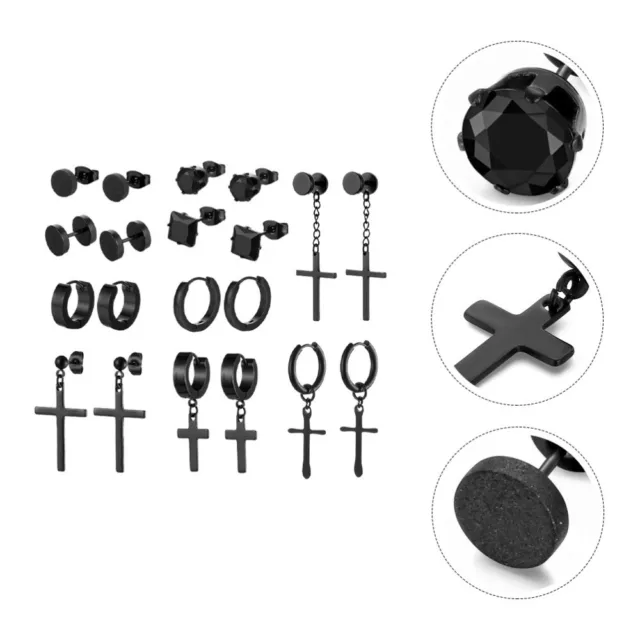 10 Pairs Male Earrings Earring Stud Set Mens Black Suit Cross