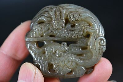 Exquisite Chinese Old Jade Hand Carved *Dragon* Pendant Z26