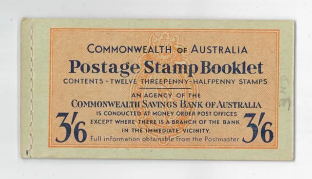 Australia 1953 3/6 KGVI Revised Text & Wax Interleaving Booklet/12 Stamps 6-15