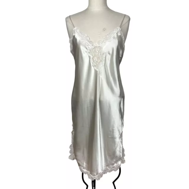 Victorias Secret White Satin Gown Full Slip Medium Lace Trim Dress Sexy Bridal