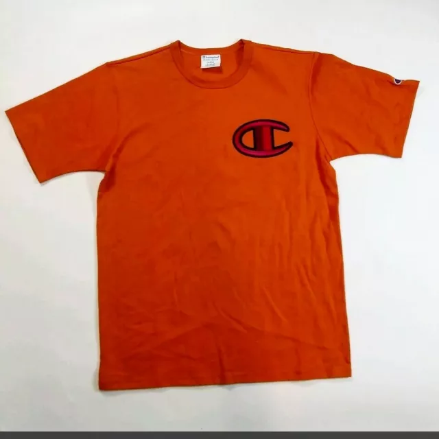 champion mens 100% authentic size large short sleeve t-shirt solid logo orange