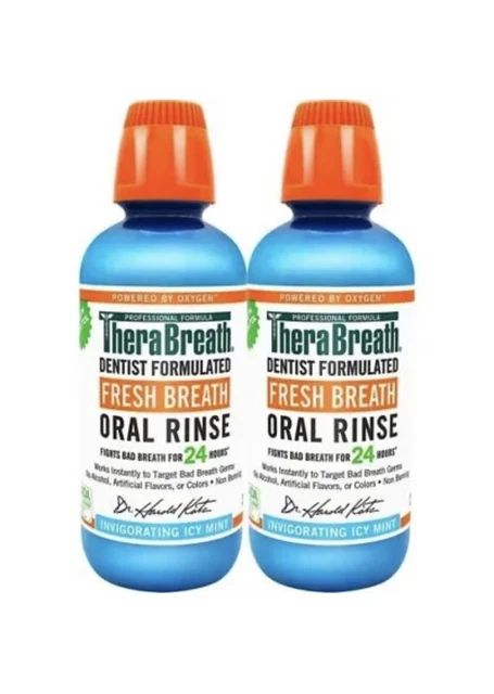 2 New Therabreath Dentist Formulated Fresh Breath Oral Rinse Icy Mint 16 Fl Oz