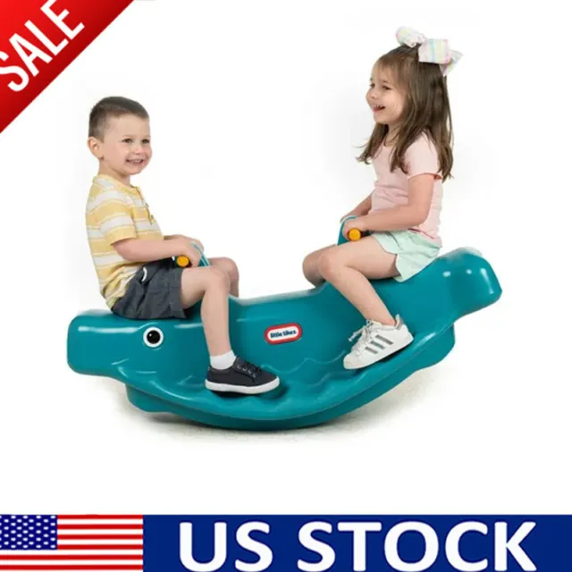 Whale Teeter Totter Ride on Indoor Outdoor Kids Toddlers Child Stable Base US