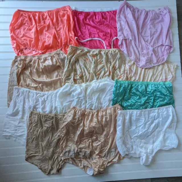 VTG Lot Panty High Cut Sissy Nylon SHEER GRANNY Wide SLIPS LINGERIE PLUS SIZE