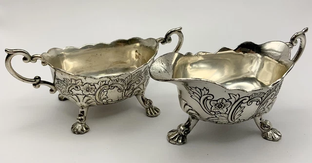 Vintage Silver Plated Creamer & Sugar Scuttle Hollowware Set of 2