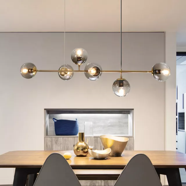 Modern MODO 6-Light Chandelier Smoke Grey Glass Globe Pendant Ceiling Lamp