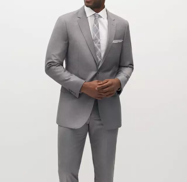 NEW 2023 CALVIN KLEIN Taupe Mini Herringbone Sharkskin Full Suit 44L Wool