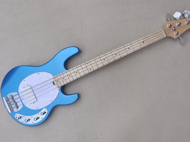 4 Strings Metal Blue Electric Bass Guitar Maple Fretboard White Pearl Pickguard