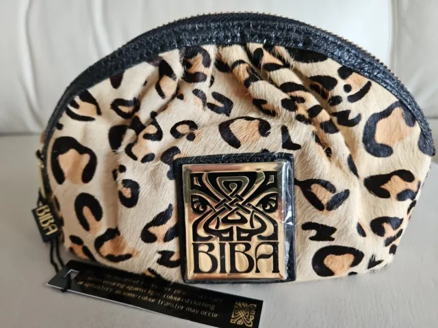 BIBA Leopard Print Leather Pony Hair Cosmetic Bag BNWT