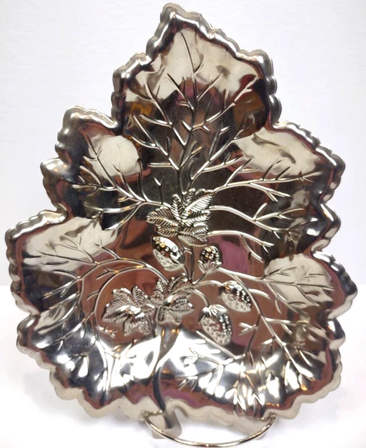 Aluminium Gorham Strawberry Leaf Relief Dish Plate Serving Tray Platter Vitage