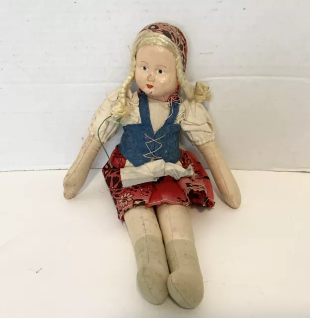 Antique Poland Polish Doll 1920’s or 1930's Painted Composition Face 11.5”