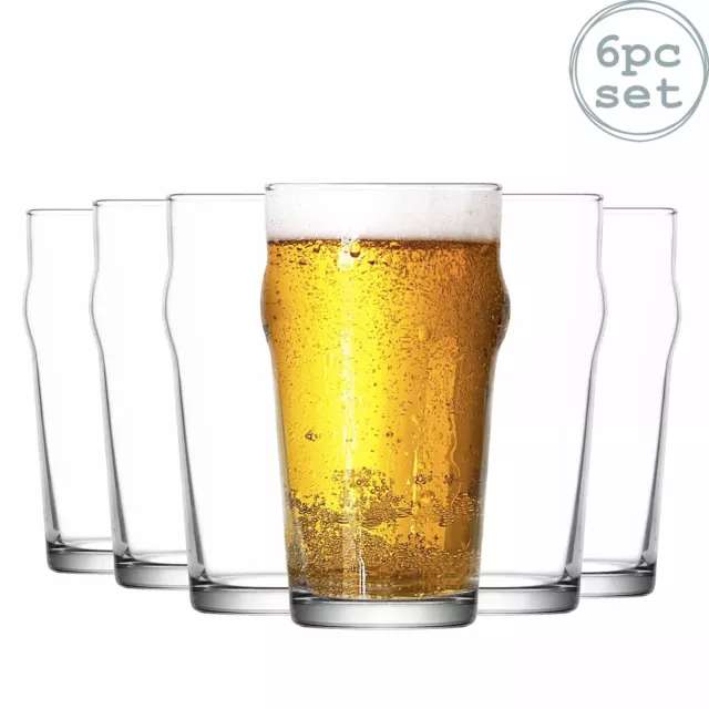 Noniq Beer Glasses - 570ml - 6 Ridged No Nick Classic Pint Glasses Pub Glasses