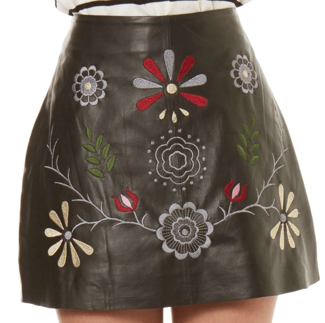 Jupe En Cuir Véritable Mango Taille 38 Noir - Évasée Mi-longue, Neuve Avec étiquettes