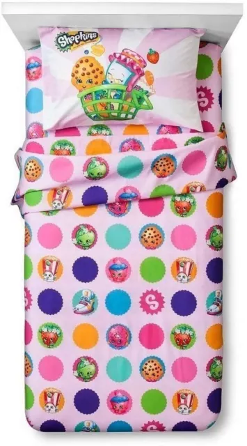 Shopkins Bedding Set Twin 3pc Flat Sheet Fitted Sheet Pillowcase New