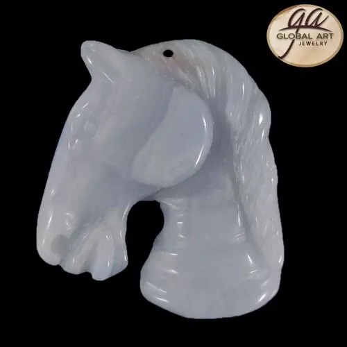 BI16821# Hand Carved Unique HORSE BLUE LACE  Agate Pendant Bead