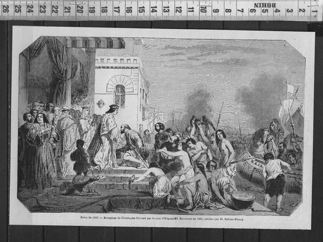 G353 /  Gravure 1888 /  Reception De Christophe Colomb Par La Cour D Espagne