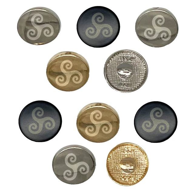 Triskele Triskelion Triple Spiral Celtic Symbol 0.6" Metal Buttons - Set of 10