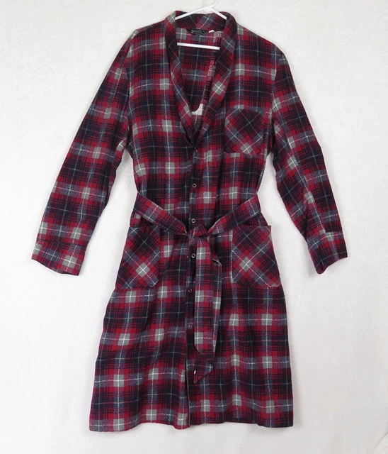 VNTG Towncraft Penney's Robe Men's L House Coat Wine & Black Plaid Cotton 45 in