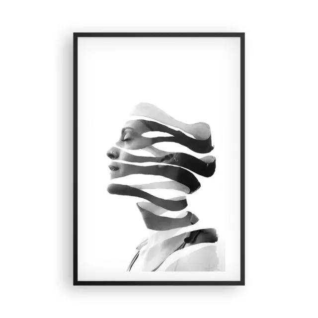 Cuadro Poster de Pared 61x91cm Póster Marco Mujer Surrealismo Monocromo Wall Art