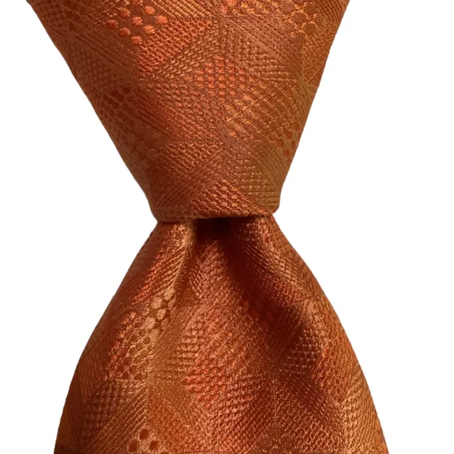 DAVID DONAHUE Men's 100% Silk Necktie USA Designer SOLID Geometric Orange EUC