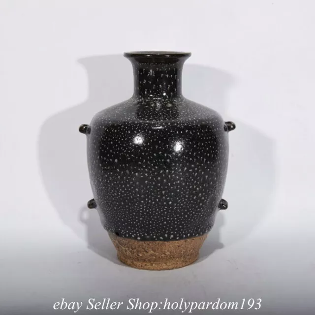 7.6" Old Chinese Song Dynasty Jian Kiln Black Glaze Porcelain Bottle Vase