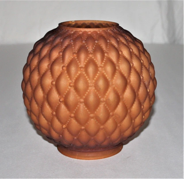 Antique Fenton Quilted Satin Amber Glass Parlor Ball Lamp Shade / 4" Fitter