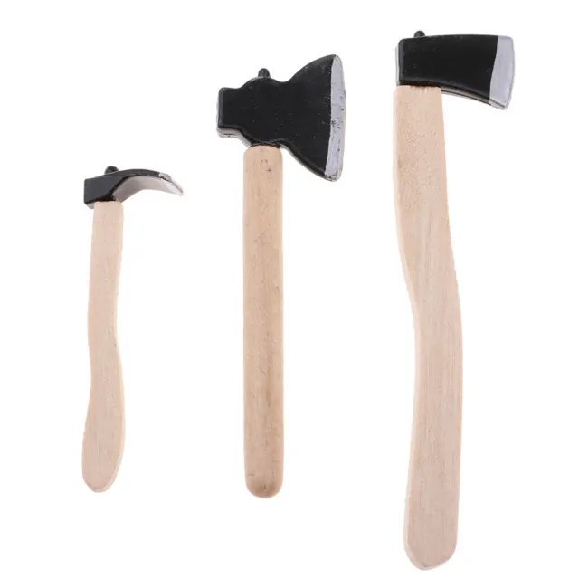 3 piece dollhouse miniature garden axes and hoe hand tool kits for 1:12