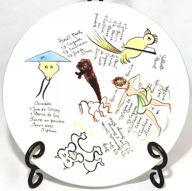 Rare French Ceramic Cocktail Recipe Plate Signed Atelier Cerenne Vallauris