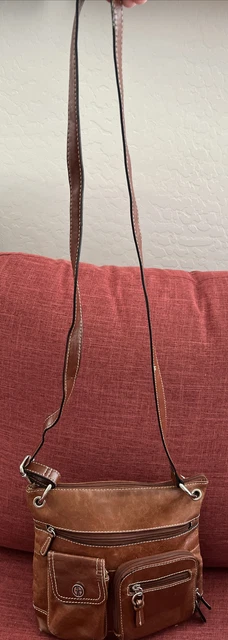 GIANI BERNINI Brown Genuine Leather Women’s Crossbody Organizer Bag Purse EUC