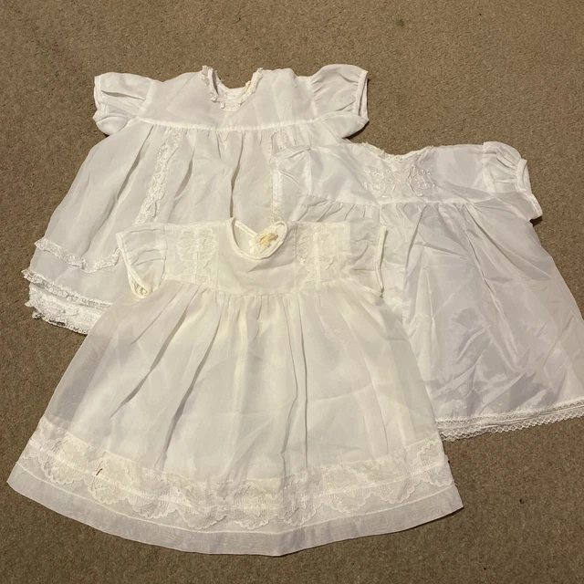 Abito bianco vintage anni '70 X 3 bambino 6-12 m abbigliamento coccolato/paula