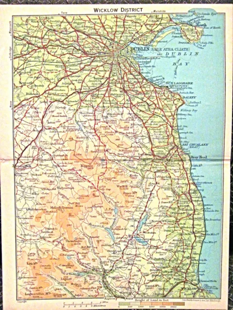 Map WICKLOW DISTRICT South of Dublin IRELAND Landforms Towns J Bartholomew 1890s