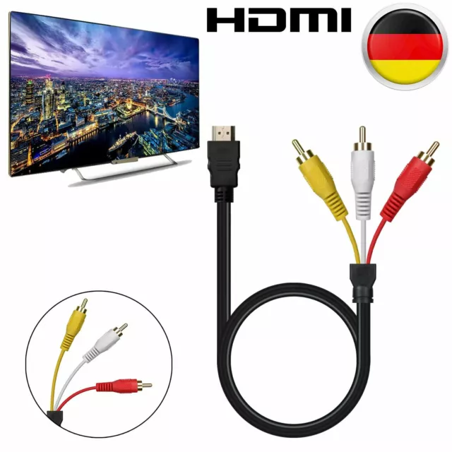 AV Kabel Adapter HDMI auf/zu 3RCA AV Cinchstecker HDTV Scartstecker 1.5m DE