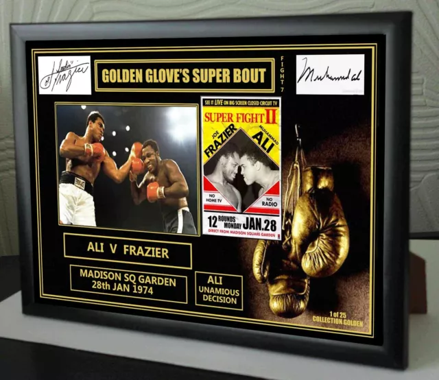 Muhammad Ali v Joe Frazier Framed Canvas Tribute Print Signed "Great Gift"