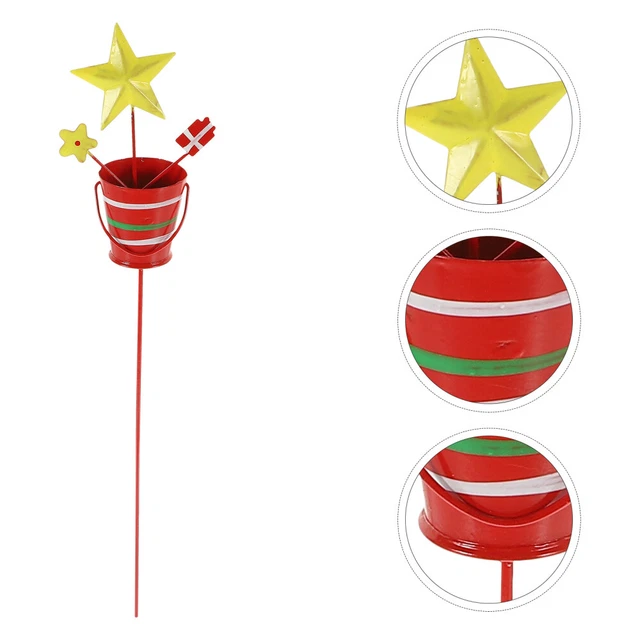 Christmas Garden Stake Flower Pot Sign Metal Xmas Bucket Stake Christmas Lawn