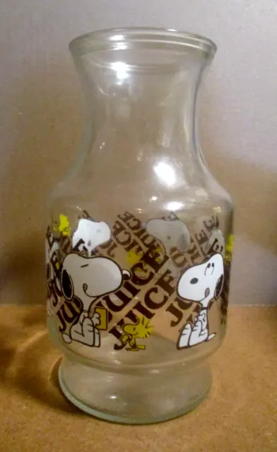 Vintage Snoopy & Woodstock Glass Juice Jar  1965