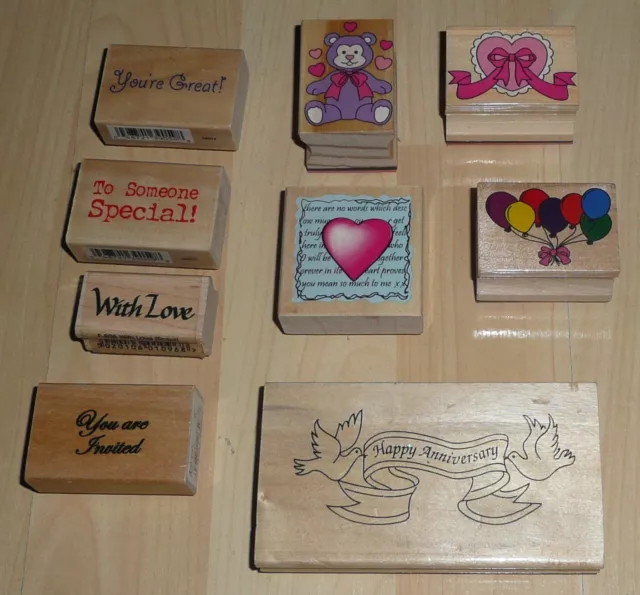 Craft 9 x Ink Wooden Block Rubber Stamps Bundle