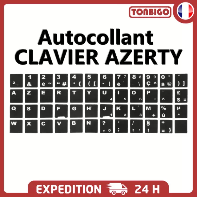 Stickers Autocollants AZERTY noir Touches Clavier Français Ordinateur Portable 2