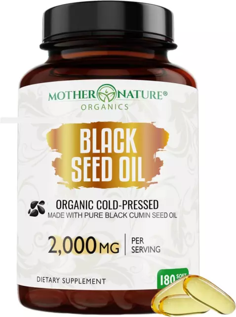 ORGANIC BLACK SEED Oil Capsules - 3 Month Supply - 180 Count (2000mg ...