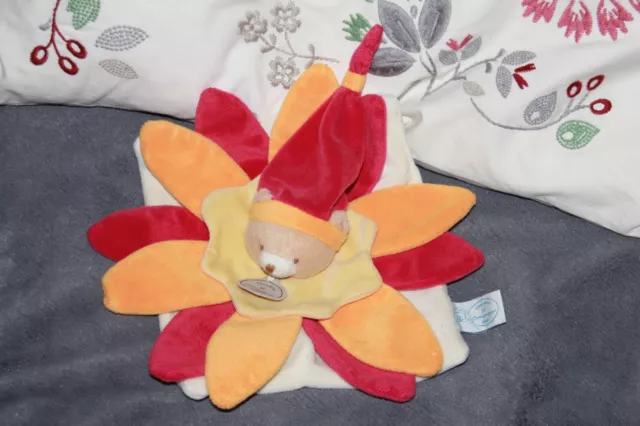 Doudou Et Compagnie Ours Plat Petale Orange Rouge Col Jaune Exc Etat