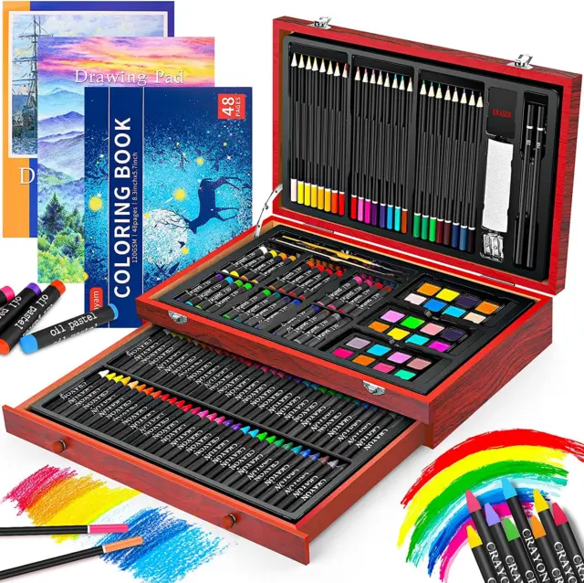 Art Supplies, 153-Pack Deluxe Wooden Art Set Crafts Drawing Painting  Coloring Su