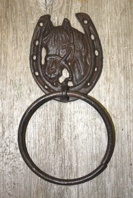 Cast Iron Antique Style Rustic HORSE Door Knocker WESTERN COWBOY TOWEL RING