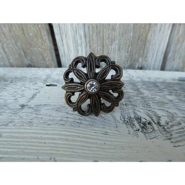 Vintage Drawer Pull Bronze Metal Flower Handle Kitchen Cabinet Dresser Door Knob