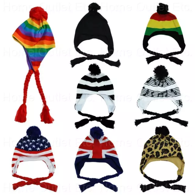 Knit Ear Flap Beanie Chullo Pom Winter Ski Snow Skull Cap Unisex Adult/Teen/Kid