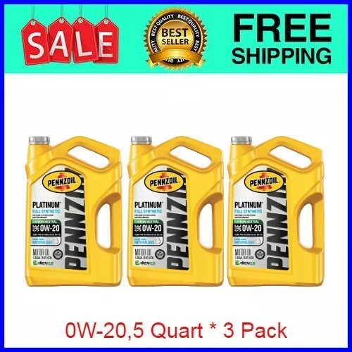 Pennzoil Platinum Full Synthetic 0W-20 Motor Oil, 5-Quart 3 Pack