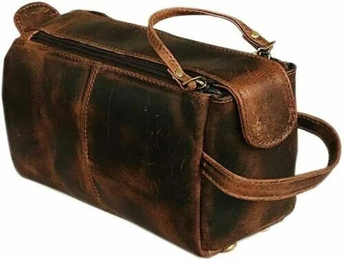 Quality Genuine Leather Men's Shaving, Toiletry and Travel Bag Dop Kit