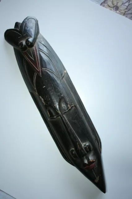 Old Vintage Ethnographic Wooden Long Mask Indonesia Hand Carved and Painted 19" 6